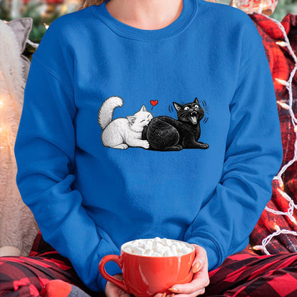 Cat Love Shirt, Funny Cat Lover Gift UnisexT-Shirt/Hoodie/Sweatshirt HLT00 - Funny Cat Couple Black White Cats Love Cat Biting Cat Butt T-Shirt (1)