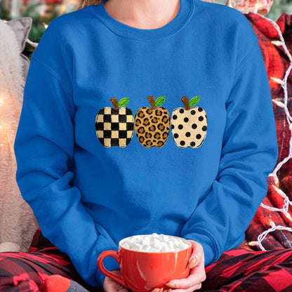 Best Teacher Shirt, Funny Teacher UnisexT-Shirt/Hoodie/Sweatshirt HLT00 - Pattern Apple Trio Leopard Print Checkered Polka Dot Teacher T-Shirt