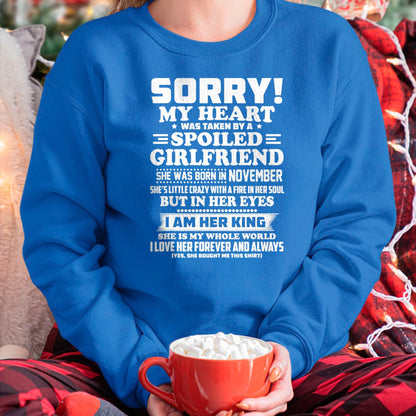Best Wife Shirt, Wife and Husband Unisex T-Shirt/Hoodie/Sweatshirt HLT00 - sorry my heart was taken spoiled girlfriend born in November T-Shirt