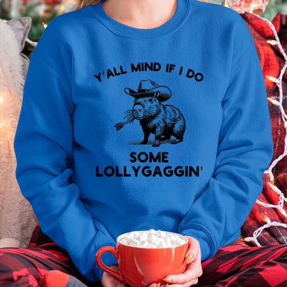 Cute Capybara Shirt, Funny Capybara Unisex T-Shirt/Hoodie/Sweatshirt HLT00 - Y_all Mind if I do some Lollygaggin_ Funny capybara cowboy T-Shirt