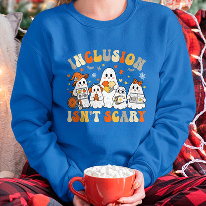Best Teacher Shirt, Funny Teacher UnisexT-Shirt/Hoodie/Sweatshirt HLT00 - Inclusion Isn't Scary Funny Ghost Halloween SLP SPED Teacher T-Shirt