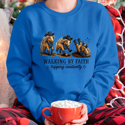 Best Horse Lover Shirt , Funny Horse UnisexT-Shirt/Hoodie/Sweatshirt HLT00 - Walking By Faith Tripping Constantly Western Horse Christian T-Shirt
