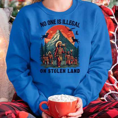 Native American T-Shirts, Vintage Native American Unisex T-Shirt/Hoodie/Sweatshirt HLT00 - Native Americans No One Is Illegal on Stolen Land T-Shirt (1)
