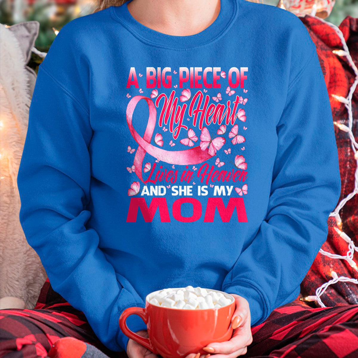 Gift for Mom Shirt, Funny Mom Unisex T-Shirt/Hoodie/Sweatshirt HLT00 - Mom In Heaven Butterfly Breast Cancer Awareness T-Shirt