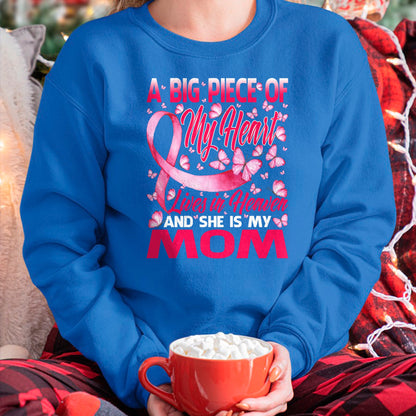 Gift for Mom Shirt, Funny Mom Unisex T-Shirt/Hoodie/Sweatshirt HLT00 - Mom In Heaven Butterfly Breast Cancer Awareness T-Shirt