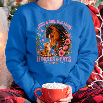 Best Horse Lover Shirt , Funny Horse UnisexT-Shirt/Hoodie/Sweatshirt HLT00 - Just a Girl Who Loves Horses and Cats Floral Animal Lover T-Shirt