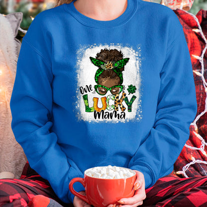 Gift for Mom Shirt, Funny Mom Unisex T-Shirt/Hoodie/Sweatshirt HLT00 - One Lucky Mama Mom Mother African American St Patrick's Day T-Shirt
