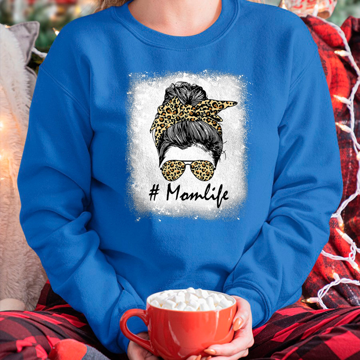 Gift for Mom Shirt, Funny Mom Unisex T-Shirt/Hoodie/Sweatshirt HLT00 - Mom Life Bleached Shirt Mom Life Leopard Messy Bun T-Shirt
