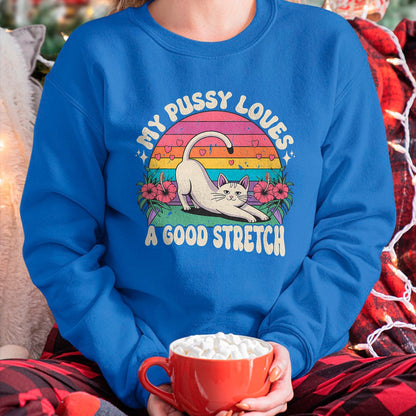 Cat Love Shirt, Funny Cat Lover Gift UnisexT-Shirt/Hoodie/Sweatshirt HLT00 - My Pussy Loves A Good Stretch Inappropriate Adult Humor Cat T-Shirt (2)