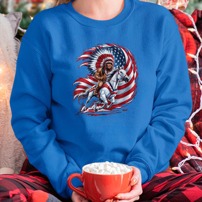 Native American T-Shirts, Vintage Native American Unisex T-Shirt/Hoodie/Sweatshirt HLT00 - Native American Day Flag usa Indian Riding Horse