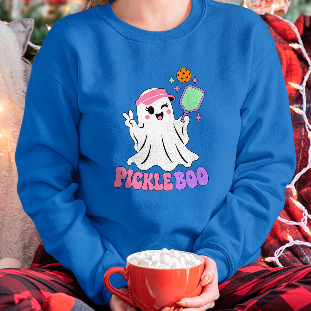 Funny Pickleball Shirt, Pickleball Lover Unisex T-Shirt/Hoodie/Sweatshirt HLT00 - Halloween Pickleball Ghost Girls Women Pickleball Halloween T-Shirt