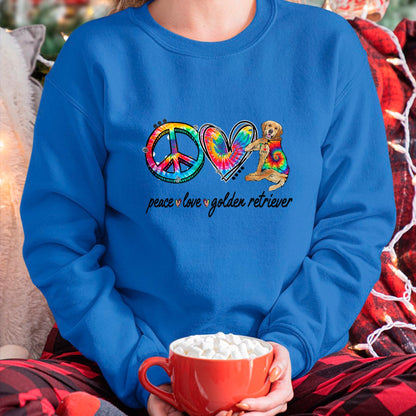Dog Love Shirt, Dog Lover Gift T-Shirt/Hoodie/Sweatshirt HLT00 - Peace Love Golden Retriever Tie Dye Rainbow Dog Lover T-Shirt