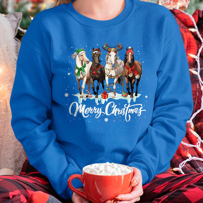 Best Horse Lover Shirt , Funny Horse UnisexT-Shirt/Hoodie/Sweatshirt HLT00 - Merry Christmas Horse Lover Santa Hat Xmas Holiday Snow Long Sleeve T-Shirt