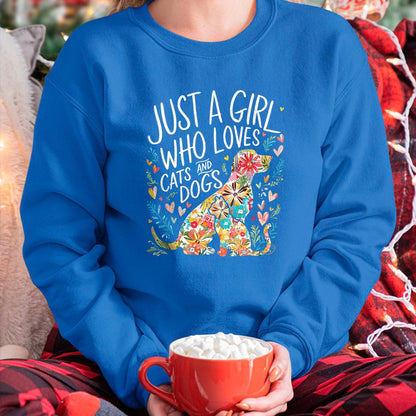 Cat Love Shirt, Funny Cat Lover Gift UnisexT-Shirt/Hoodie/Sweatshirt HLT00 - Just a Girl who Loves Cats and Dogs T-Shirt (1)