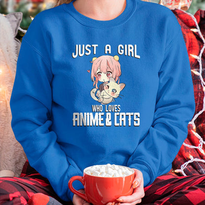 Cat Love Shirt, Funny Cat Lover Gift UnisexT-Shirt/Hoodie/Sweatshirt HLT00 - Just a Girl who Loves Anime and Cats Lover for Teen T-Shirt