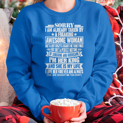 Best Wife Shirt, Wife and Husband Unisex T-Shirt/Hoodie/Sweatshirt HLT00 - Sorry I'm Taken by a Freaking Awesome Woman Funny Husband T-Shirt