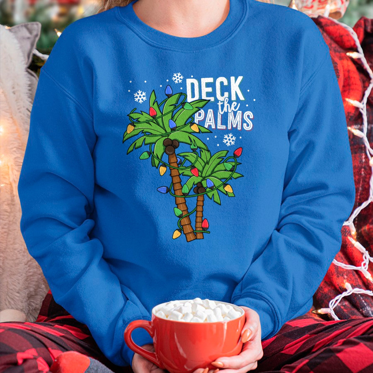 Deck The Palms Tropical Hawaii Christmas Palm Tree Lights T-Shirt - Christmas Unisex T-Shirt/Hoodie/Sweatshirt - NINA00