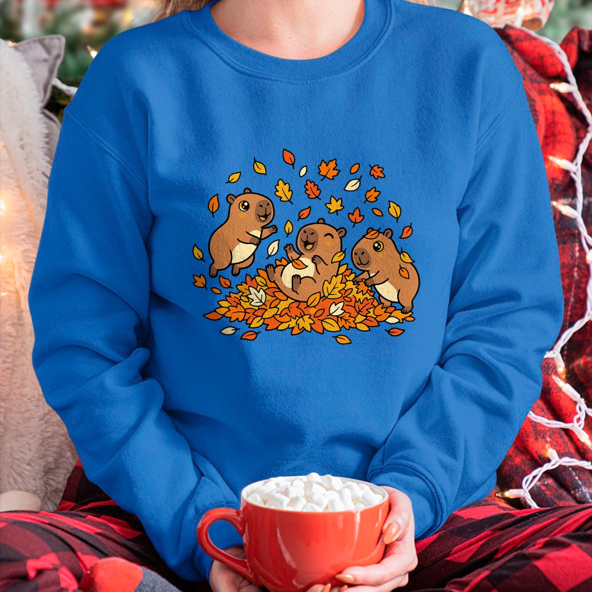 Cute Capybara Shirt, Funny Capybara Unisex T-Shirt/Hoodie/Sweatshirt HLT00 - Cute Capybara Autumn Leaves Fall Season Animal T-Shirt