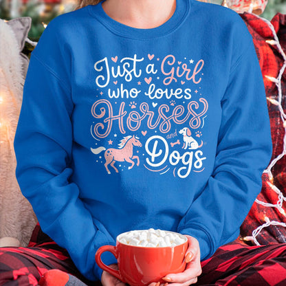 Best Horse Lover Shirt , Funny Horse UnisexT-Shirt/Hoodie/Sweatshirt HLT00 - Just A Girl Who Loves Horses and Dogs T-Shirt