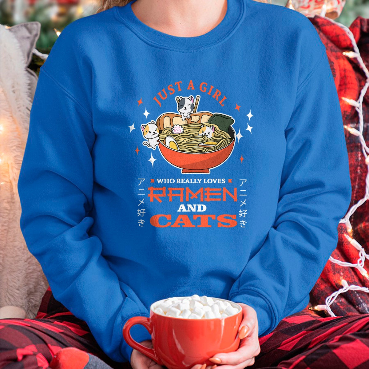 Cat Love Shirt, Funny Cat Lover Gift UnisexT-Shirt/Hoodie/Sweatshirt HLT00 - Just a girl who really loves Ramen and cats Design T-Shirt