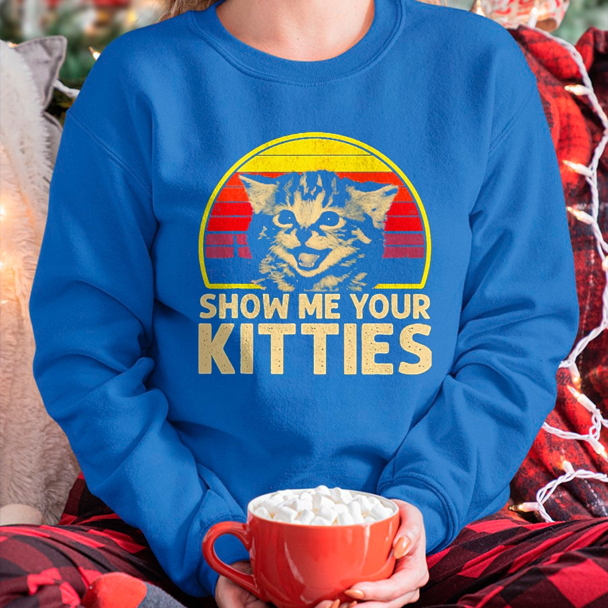 Cat Love Shirt, Funny Cat Lover Gift UnisexT-Shirt/Hoodie/Sweatshirt HLT00 - Show me Your Kitties Cat Lover Retro Vintage Sunset T-Shirt, Men, Black, 3X-Large