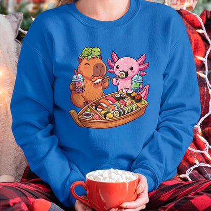 Cute Capybara Shirt, Funny Capybara Unisex T-Shirt/Hoodie/Sweatshirt HLT00 - Kawaii Capybara Axolotl Sushi Nigiri Chopsticks Anime Food T-Shirt