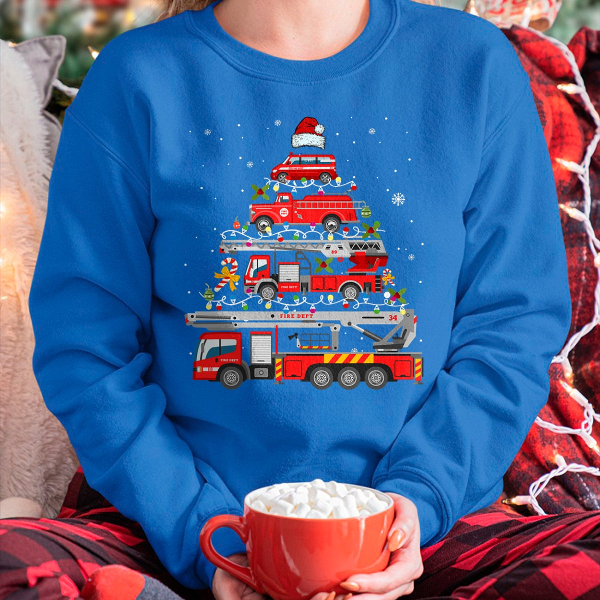 Firefighter Fire Truck Christmas Tree Lights Santa Fireman T-Shirt - Christmas Unisex T-Shirt/Hoodie/Sweatshirt - NINA00