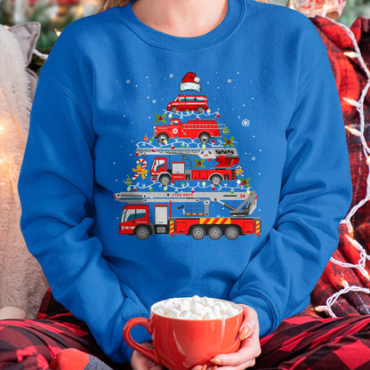 Firefighter Fire Truck Christmas Tree Lights Santa Fireman T-Shirt - Christmas Unisex T-Shirt/Hoodie/Sweatshirt - NINA00