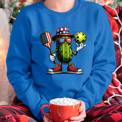 Funny Pickleball Shirt, Pickleball Lover Unisex T-Shirt/Hoodie/Sweatshirt HLT00 - 4th of July Patriotic Pickle Playing pickleball Paddle T-Shirt