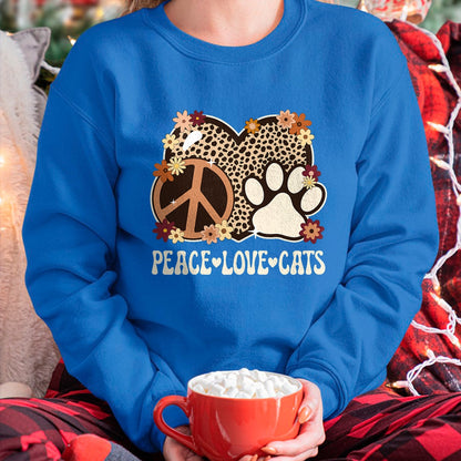 Cat Love Shirt, Funny Cat Lover Gift UnisexT-Shirt/Hoodie/Sweatshirt HLT00 - Peace Love Cats Cheetah Print Women Girl Cat Owner Cat Lover T-Shirt