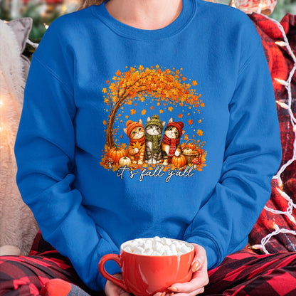 Cat Love Shirt, Funny Cat Lover Gift UnisexT-Shirt/Hoodie/Sweatshirt HLT00 - It_s Fall Y_all Cat Leaf Fall Tree Hello Autumn Thanksgiving T-Shirt