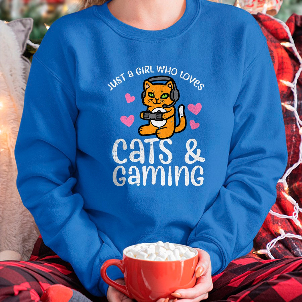 Cat Love Shirt, Funny Cat Lover Gift UnisexT-Shirt/Hoodie/Sweatshirt HLT00 - Just Girl Who Loves Cats Gaming Cute Gamer Women Girls Kids T-Shirt
