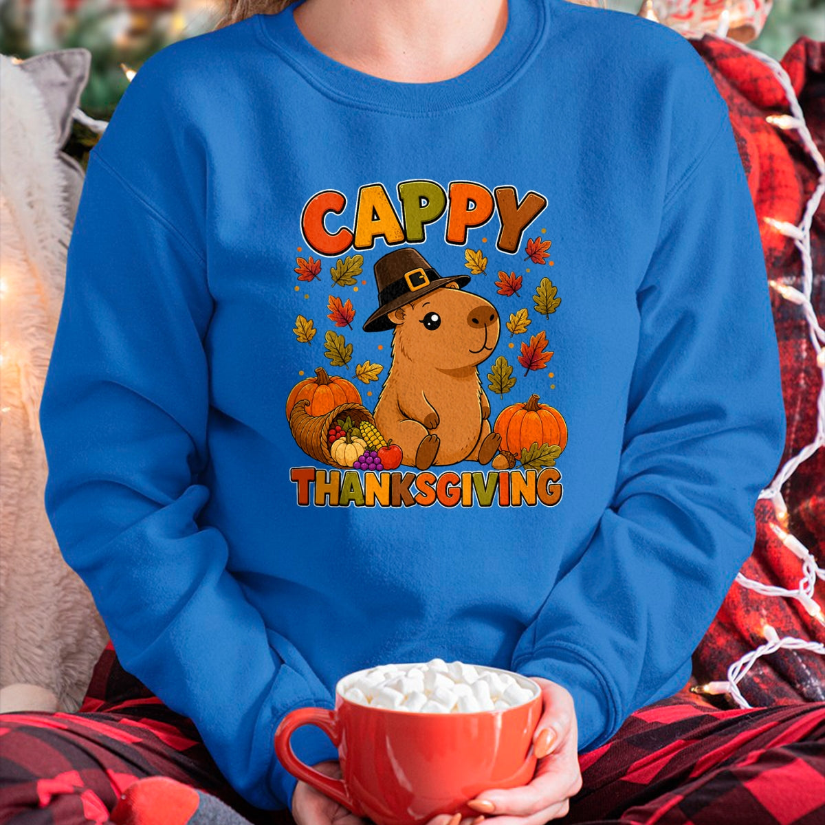 Cute Capybara Shirt, Funny Capybara UnisexT-Shirt/Hoodie/Sweatshirt HLT00 - Cappy Thanksgiving Cute Capybara Autumn Fall Leaves Pumpkin T-Shirt