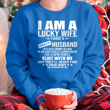 Best Wife Shirt, Wife and Husband Unisex T-Shirt/Hoodie/Sweatshirt HLT00 - Gift for wife T shirt, lucky wife   I Am A Lucky Wife I Have A Crazy Husband T-Shirt (2)
