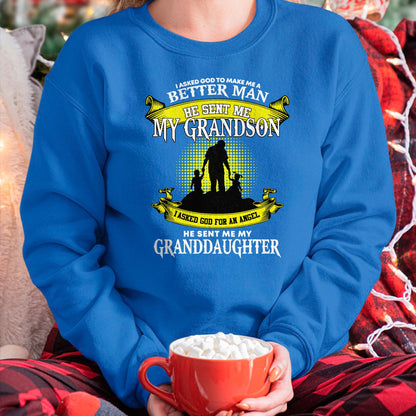 Best Grandma Shirt, Proud Grandma Unisex T-Shirt/Hoodie/Sweatshirt HLT00 - I Asked God To Make Me A Better Man He Sent Me My Grandson T-Shirt