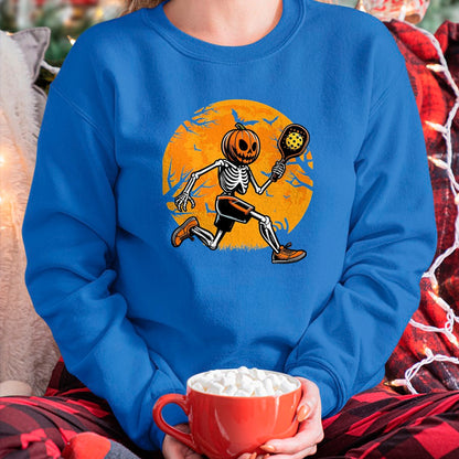 Funny Pickleball Shirt, Pickleball Lover Unisex T-Shirt/Hoodie/Sweatshirt HLT00 - Halloween Pickleball Pumpkin Skeleton Pickleball Halloween T-Shirt