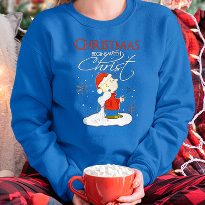 Christian Tee, Christian Faith Unisex T-Shirt/Hoodie/Sweatshirt HLT00 - Christmas Begins With Christ Xmas Gift Holiday costume T-Shirt