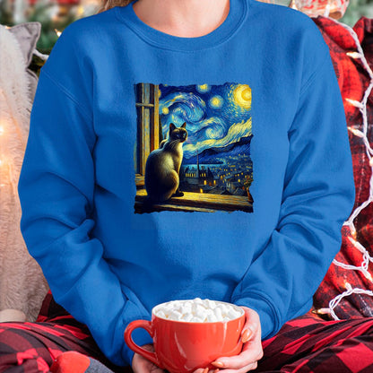 Cat Love Shirt, Funny Cat Lover Gift UnisexT-Shirt/Hoodie/Sweatshirt HLT00 - Cat Siamese Cat Starry Night Siamese T-Shirt (1)
