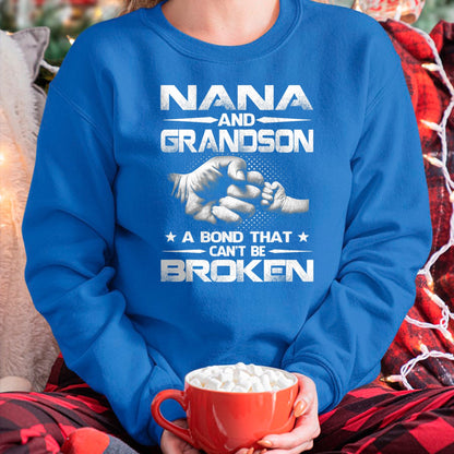 Best Grandma Shirt, Proud Grandma Unisex T-Shirt/Hoodie/Sweatshirt HLT00 - Nana And Grandson A Bond That Can't Be Broken T-Shirt