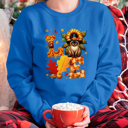 Cat Love Shirt, Funny Cat Lover Gift UnisexT-Shirt/Hoodie/Sweatshirt HLT00 - LOVE Thanksgiving Siamese Cat Costume Fall Leaves Sunflower T-Shirt for Men Women Kids