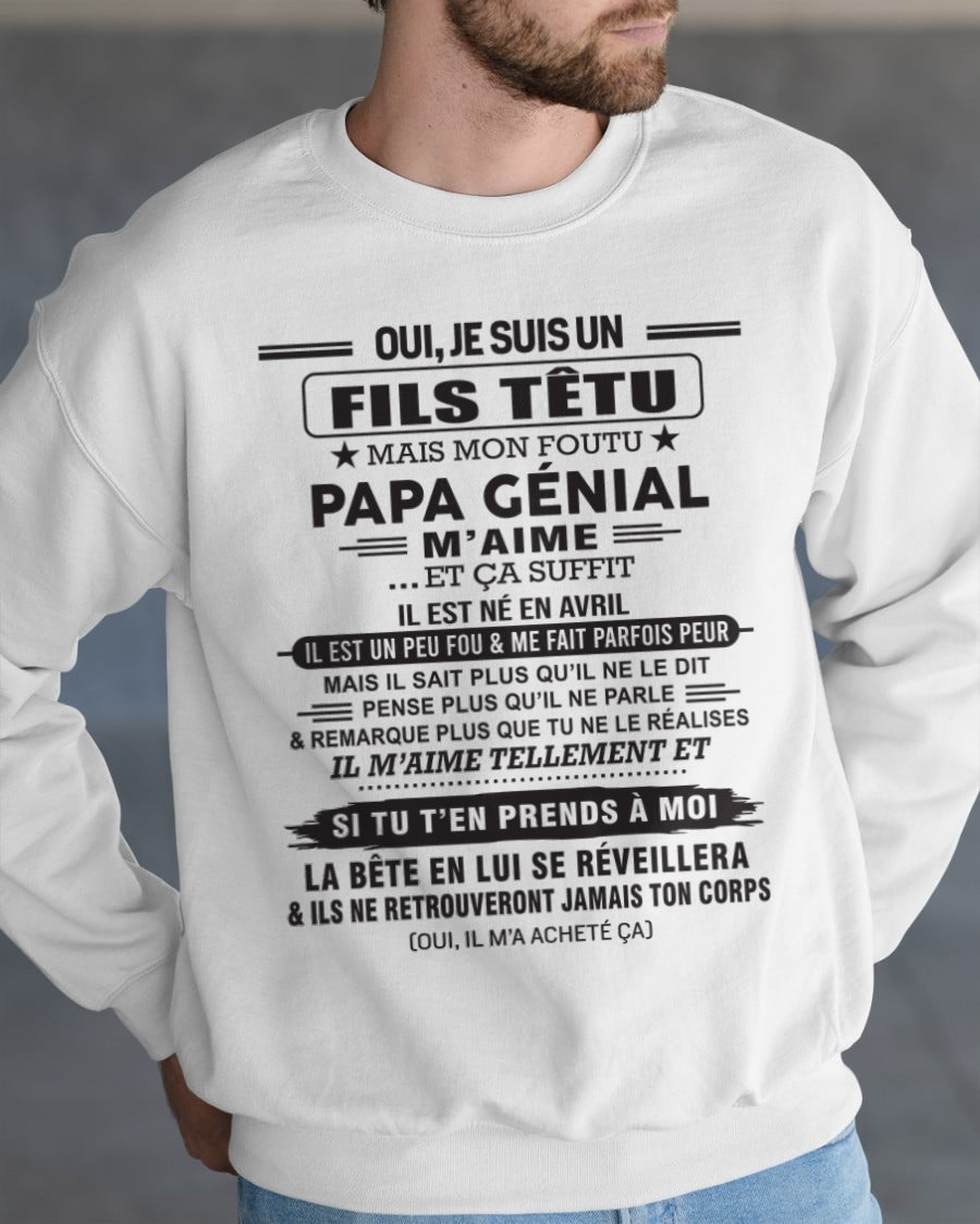 AVRIL - Oui, je suis un garçon têtu – T-shirt | Cadeau d’anniversaire de papa pour son fils - NINA04 / fr04 (SKU12-260-04)