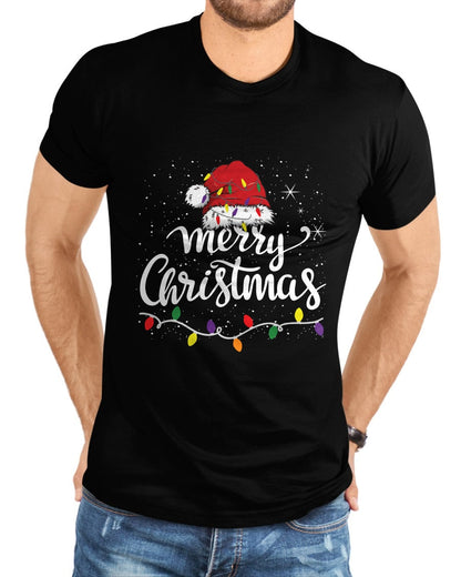 Merry Christmas Lights Red Santa Hat Xmas Family Men Women Pullover - Christmas Unisex T-Shirt/Hoodie/Sweatshirt - NINA00