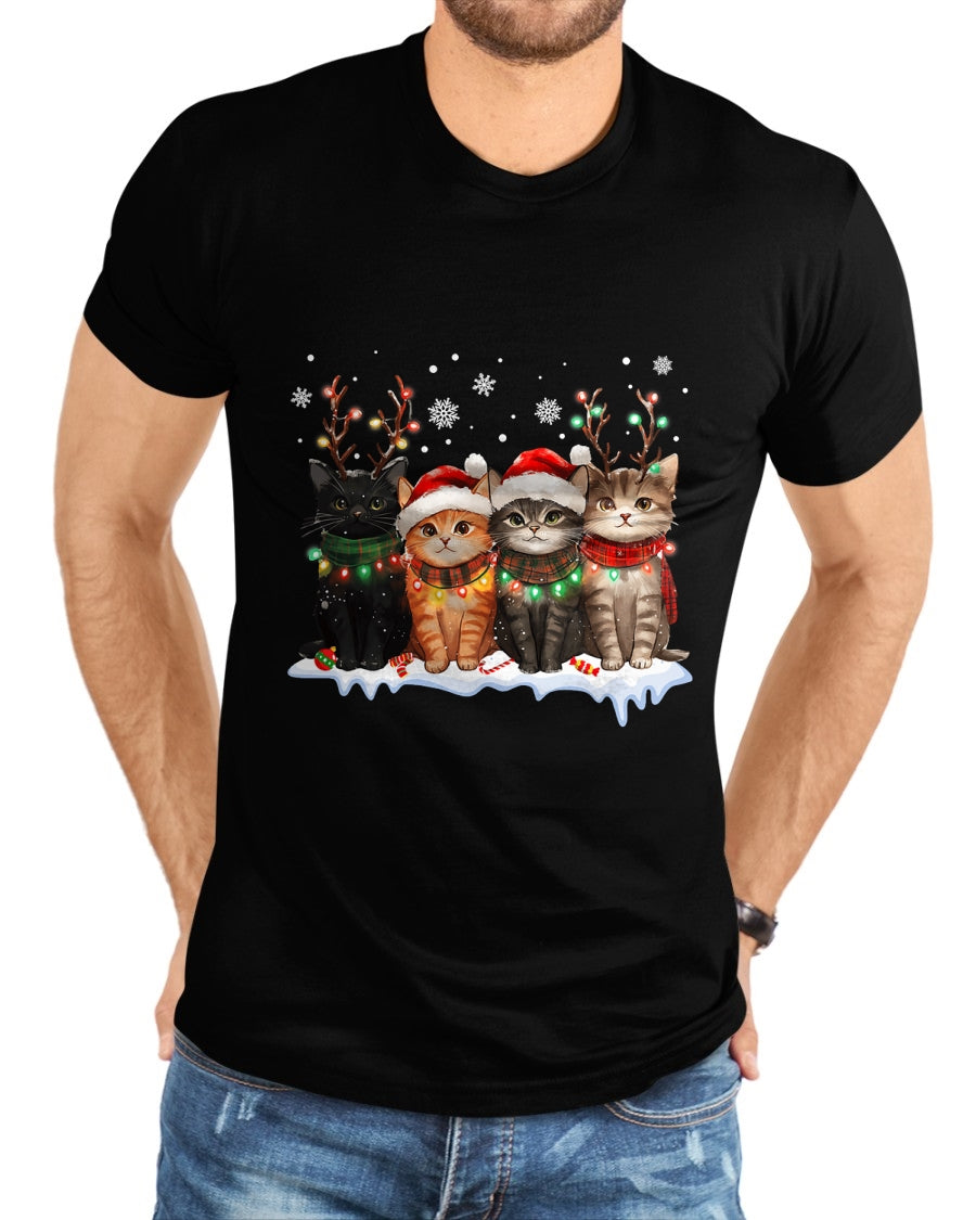 Cat Christmas Light Reindeer Santa Christmas Cat Lover T-Shirt - Christmas Unisex T-Shirt/Hoodie/Sweatshirt - NINA00