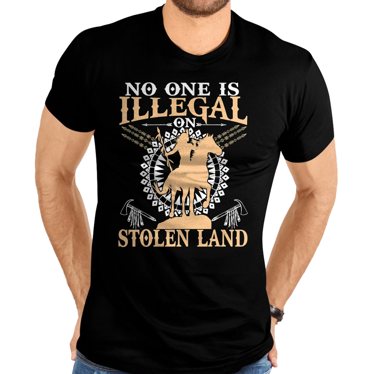 Native American T-Shirts, Vintage Native American Unisex T-Shirt/Hoodie/Sweatshirt HLT00 - No One Is Illegal on Stolen Land Tee Gifts Native Americans T-Shirt (1)