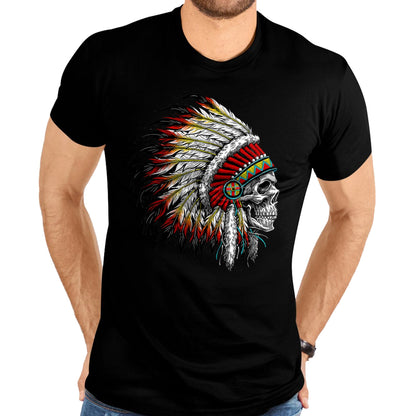 Native American T-Shirts, Vintage Native American Unisex T-Shirt/Hoodie/Sweatshirt HLT00 - Native American Indian Chief Skull Motorcycle Headdress T-Shirt (1)