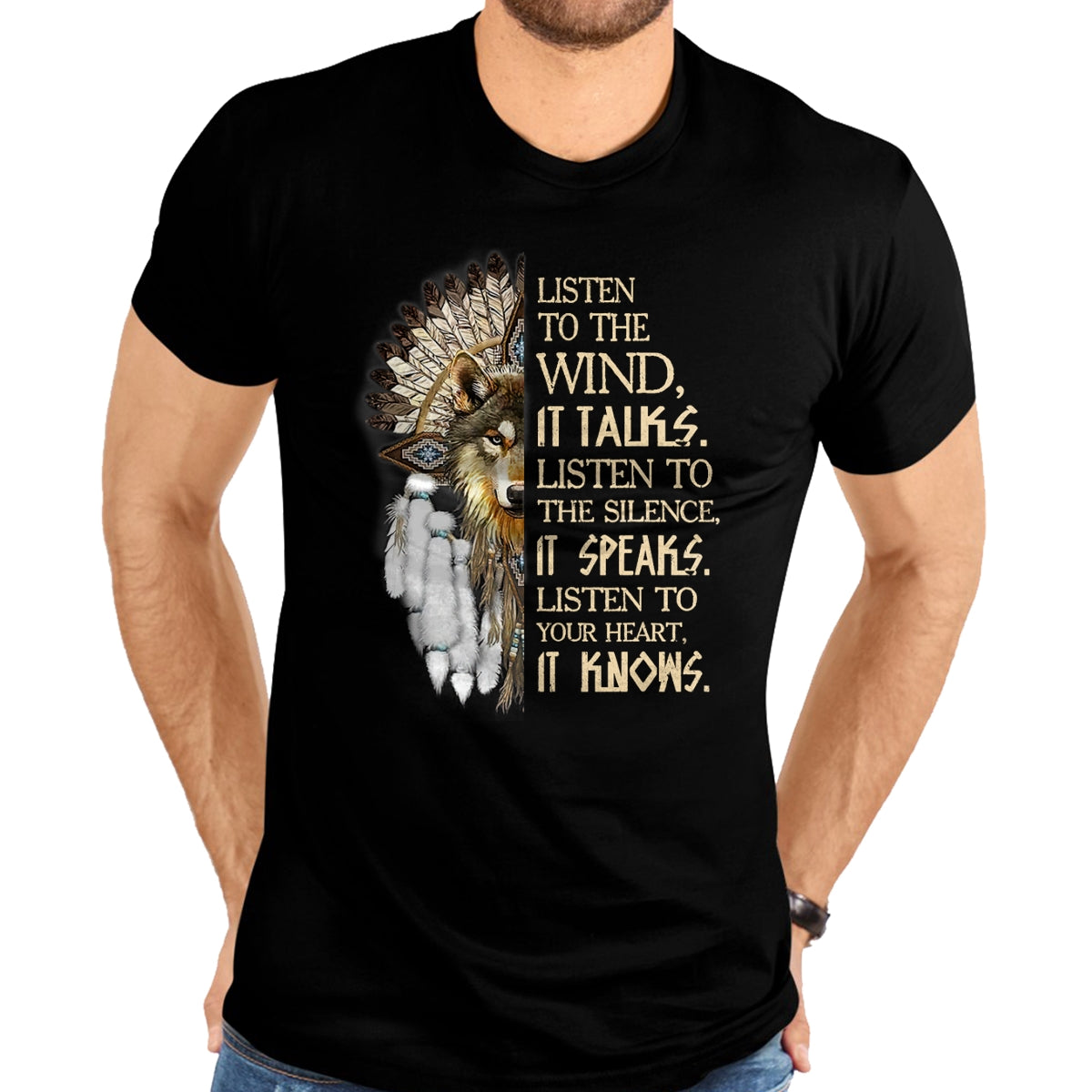 Native American T-Shirts, Vintage Native American Unisex T-Shirt/Hoodie/Sweatshirt HLT00 - Listen to the wind Eagle native american T-Shirt