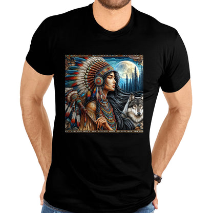 Native American T-Shirts, Vintage Native American Unisex T-Shirt/Hoodie/Sweatshirt HLT00 - indian native american woman with white wolf vintage gifts T-Shirt (1)