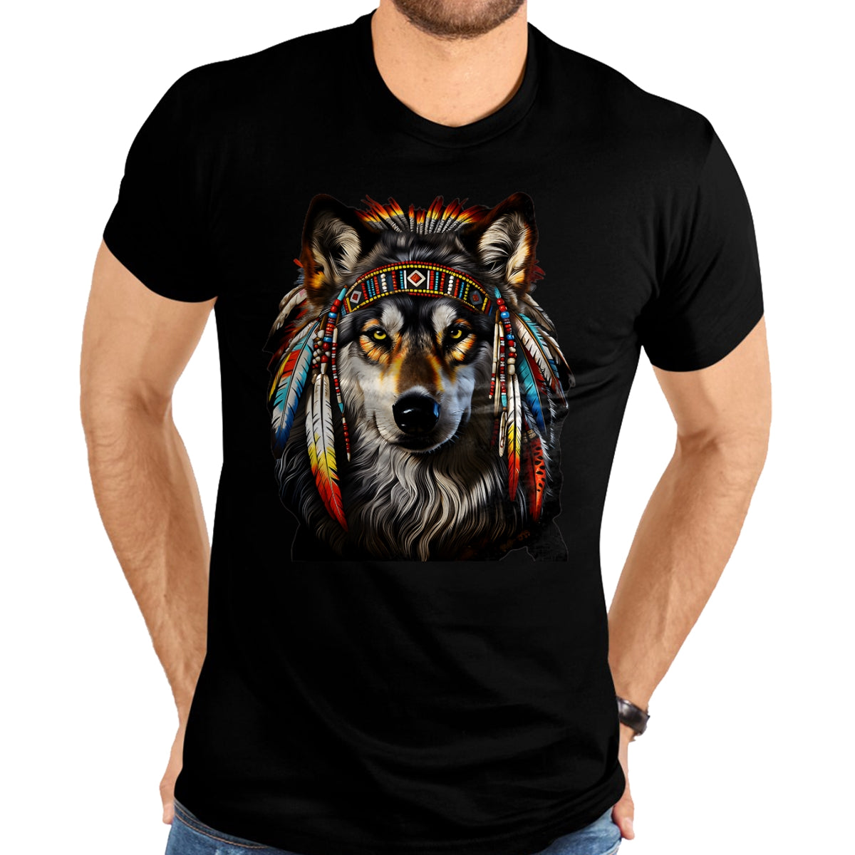 Native American T-Shirts, Vintage Native American Unisex T-Shirt/Hoodie/Sweatshirt HLT00 - Native American Wolf - Indian Wolf T-Shirt (1)
