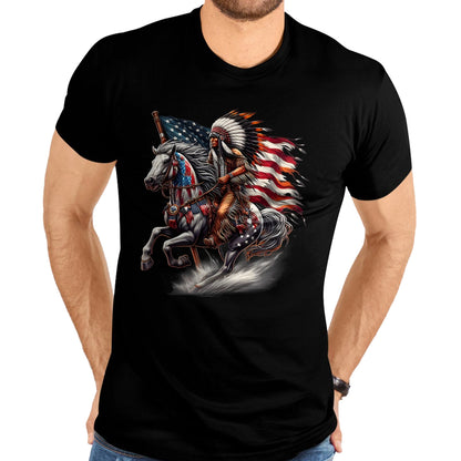 Native American T-Shirts, Vintage Native American Unisex T-Shirt/Hoodie/Sweatshirt HLT00 - Native American Day Flag Indian Riding Horse 4th of July T-Shirt (3)