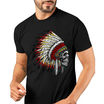 Native American T-Shirts, Vintage Native American Unisex T-Shirt/Hoodie/Sweatshirt HLT00 - Native American Indian Chief Skull Motorcycle Headdress T-Shirt (1)
